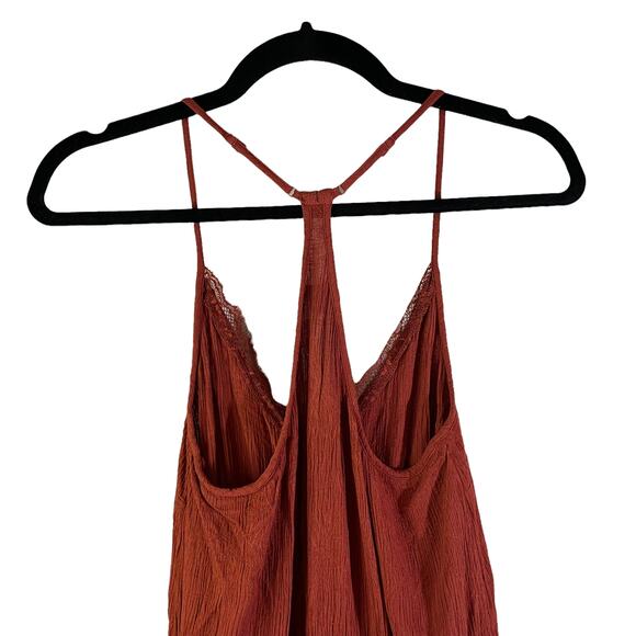 Aeropostale Women's Lace Eyelash Trim Romper Playsuit Rust Large Y2K Boho Hippie - Picture 5 of 8